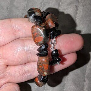 $1 with Bundle ~ Red Jasper & Black Onyx Chunky Stone Bracelet 4532